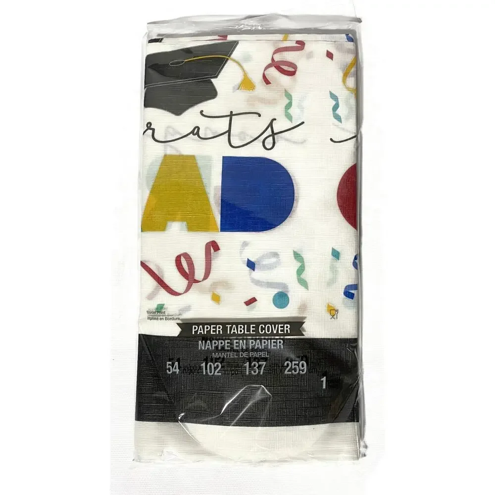 Graduation Paper Tablecloths Hat Toss Lot of 12 White w/Decorative Border 54x102